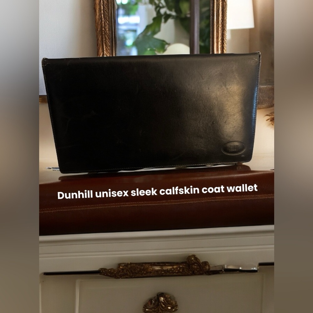 Dunhill unisex long slim black leather wallet